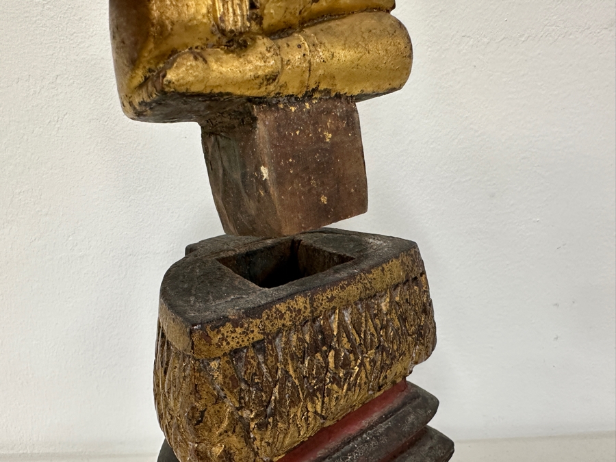 Antique Gilt Wooden Thai Buddha Statue 7W X 15H [Photo 21]