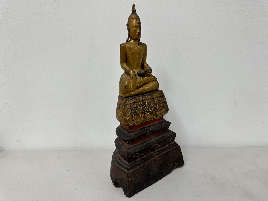 Antique Gilt Wooden Thai Buddha Statue 7W X 15H [Photo 17]