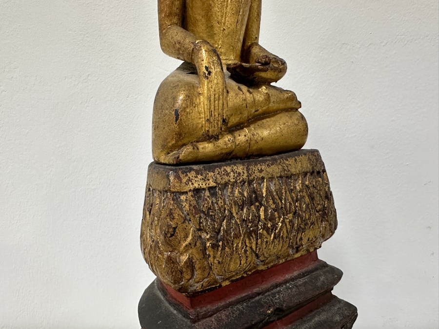 Antique Gilt Wooden Thai Buddha Statue 7W X 15H [Photo 19]