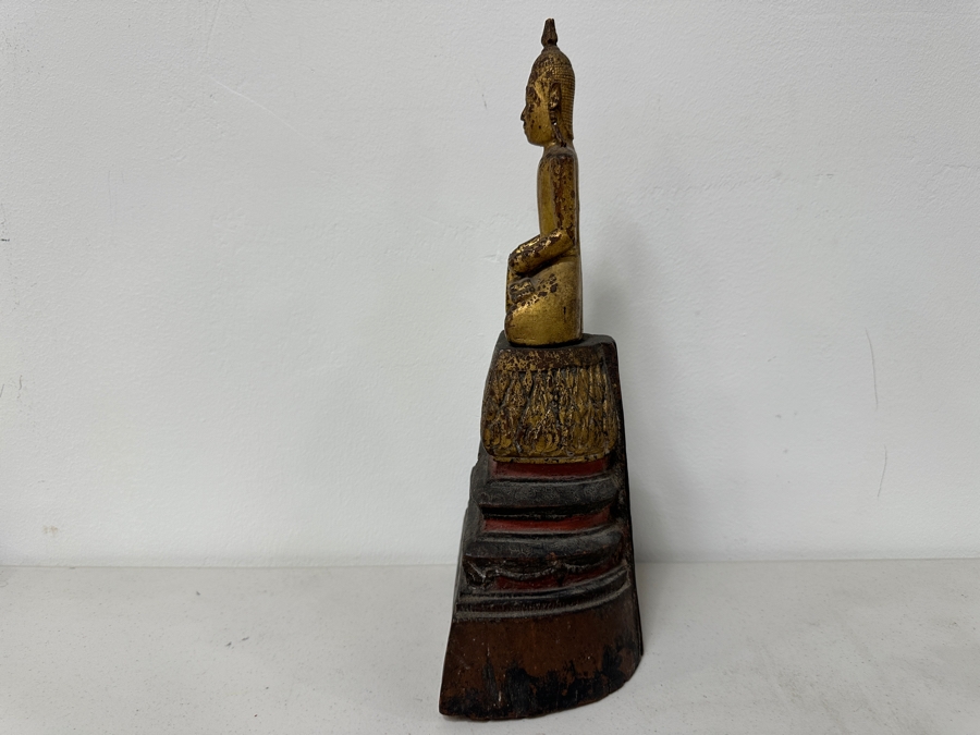Antique Gilt Wooden Thai Buddha Statue 7W X 15H [Photo 13]