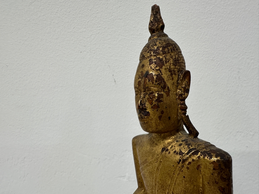 Antique Gilt Wooden Thai Buddha Statue 7W X 15H [Photo 12]