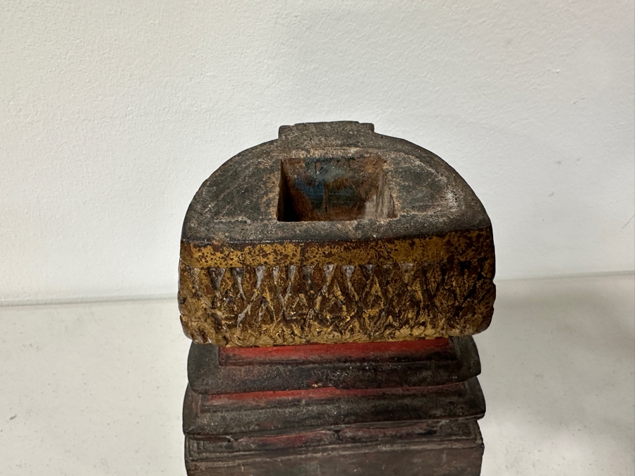 Antique Gilt Wooden Thai Buddha Statue 7W X 15H [Photo 24]