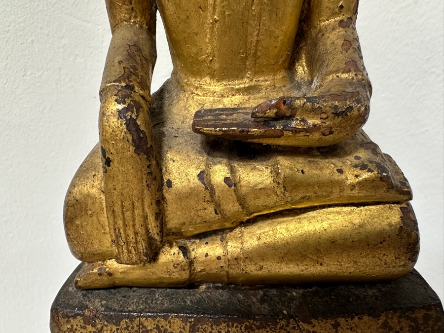 Antique Gilt Wooden Thai Buddha Statue 7W X 15H [Photo 4]