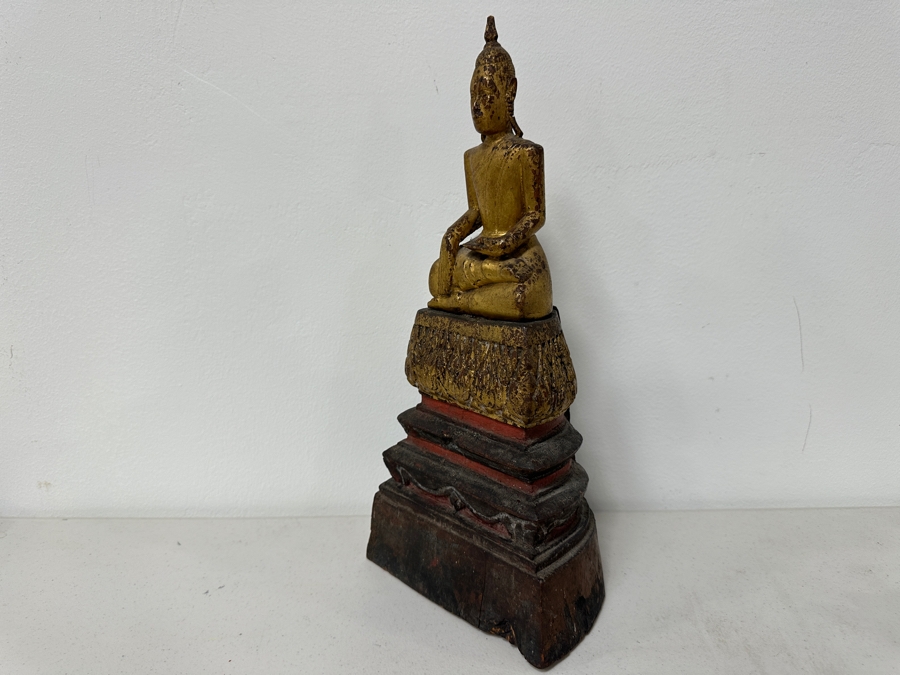 Antique Gilt Wooden Thai Buddha Statue 7W X 15H [Photo 10]