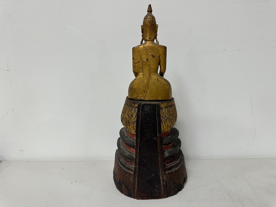 Antique Gilt Wooden Thai Buddha Statue 7W X 15H [Photo 14]
