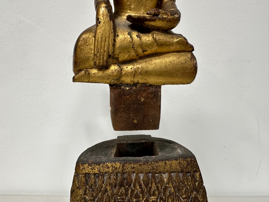 Antique Gilt Wooden Thai Buddha Statue 7W X 15H [Photo 28]