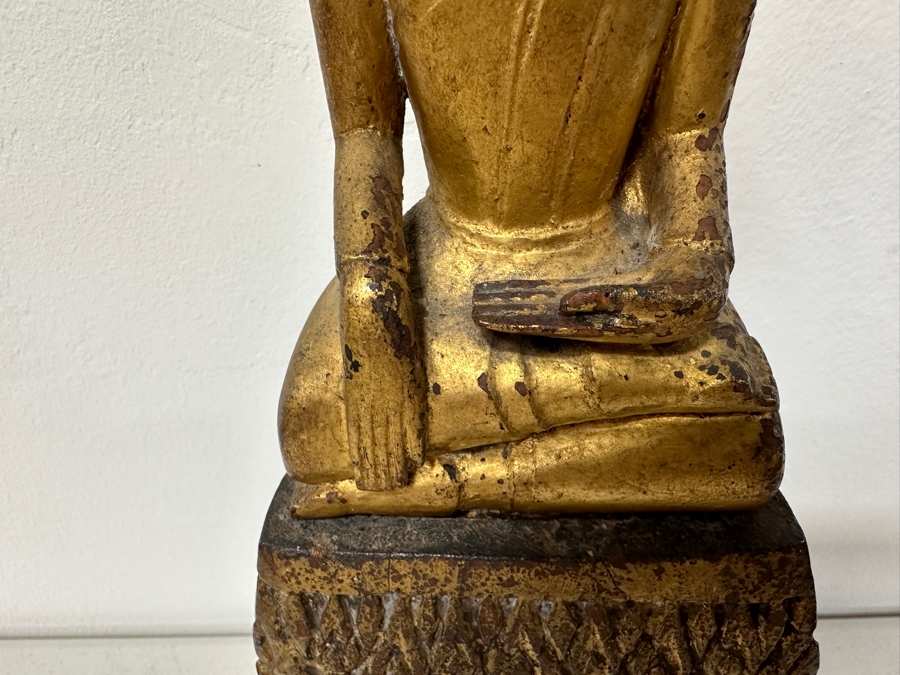 Antique Gilt Wooden Thai Buddha Statue 7W X 15H [Photo 5]