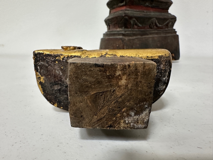 Antique Gilt Wooden Thai Buddha Statue 7W X 15H [Photo 22]