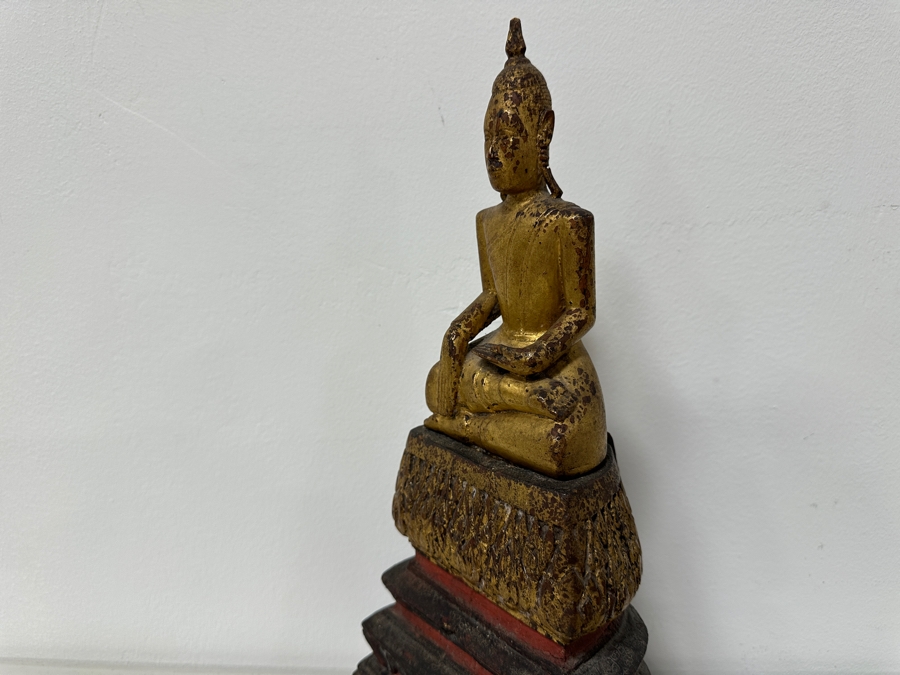 Antique Gilt Wooden Thai Buddha Statue 7W X 15H [Photo 11]