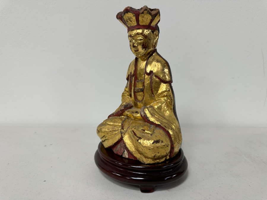 Antique Chinese Giltwood Buddha Statue 7H [Photo 13]