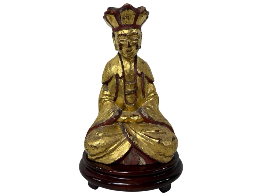 Antique Chinese Giltwood Buddha Statue 7H