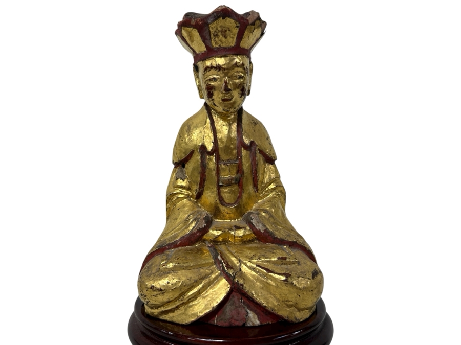Antique Chinese Giltwood Buddha Statue 7H [Photo 2]