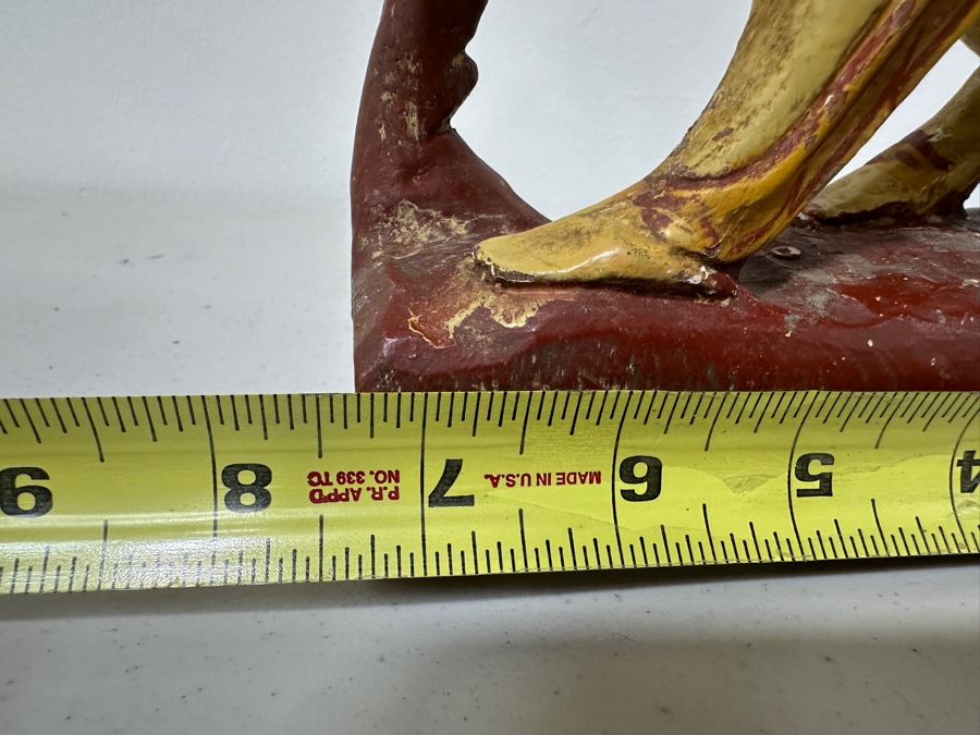 Just Added - Vintage Hand Carved Wooden Polychrome Burmese Statue Depicting A Hunter Riding A Mythical Lion 7.5W X 2.5D X 11.5H [Photo 14]