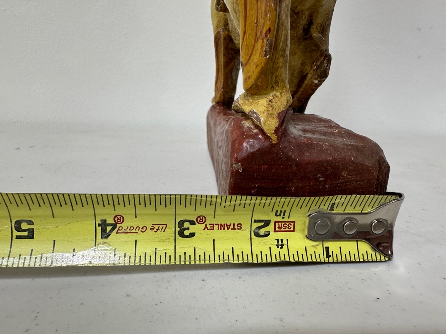 Just Added - Vintage Hand Carved Wooden Polychrome Burmese Statue Depicting A Hunter Riding A Mythical Lion 7.5W X 2.5D X 11.5H [Photo 15]