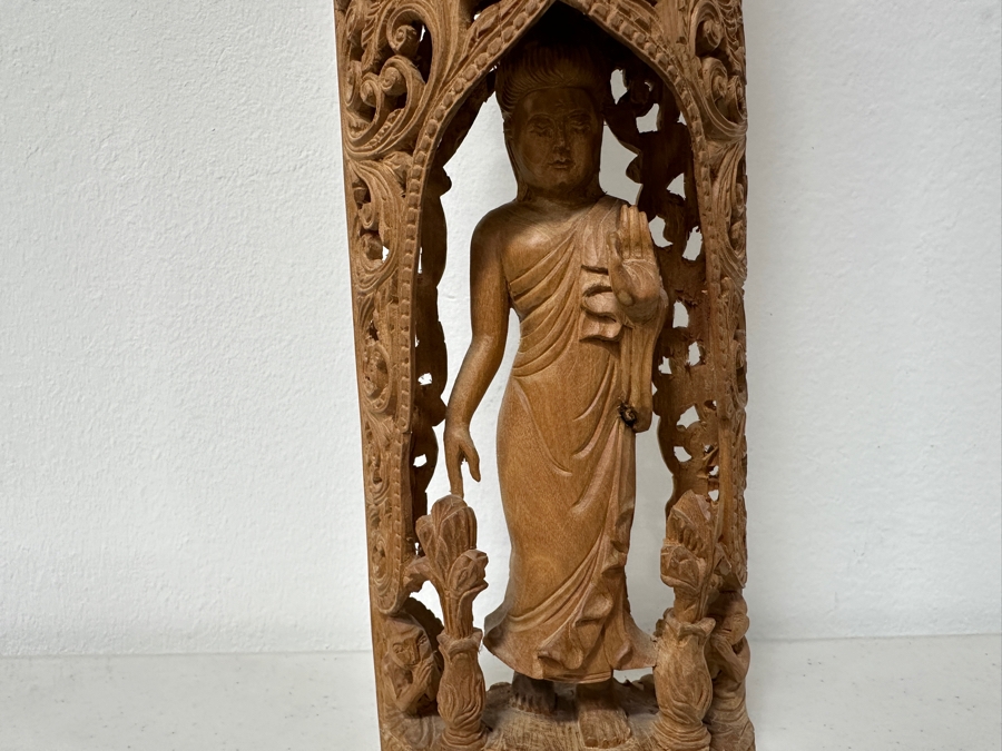 Just Added - Hand Carved Wooden Buddha Statue 15H [Photo 2]