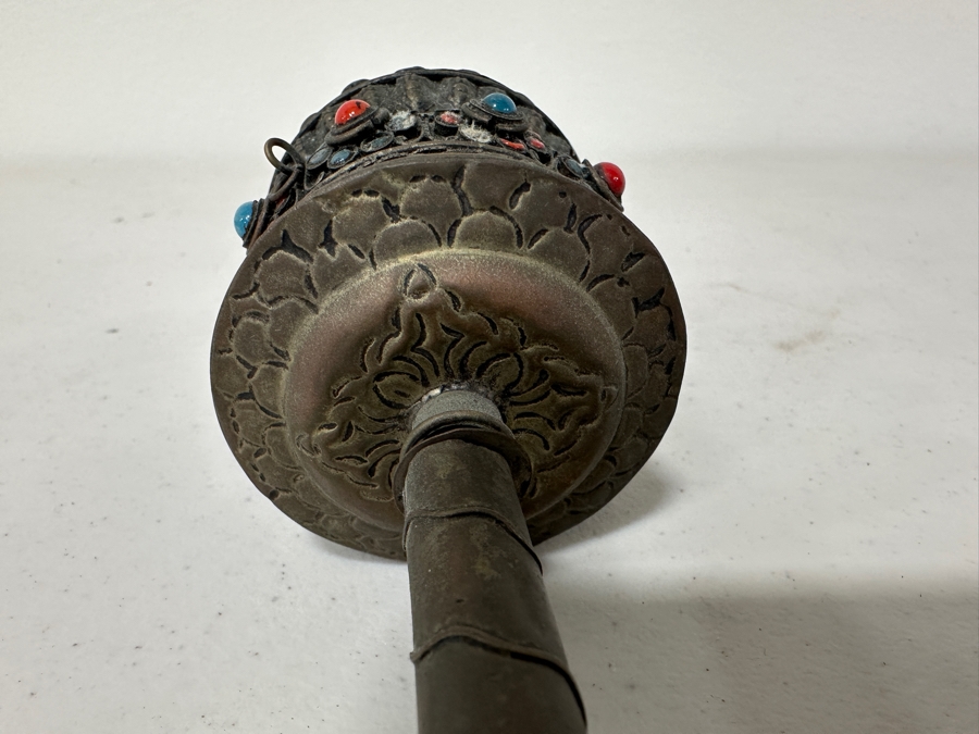 Just Added - Vintage Buddhist Tibetan Prayer Wheel With Turquoise And Coral 8.5L [Photo 4]