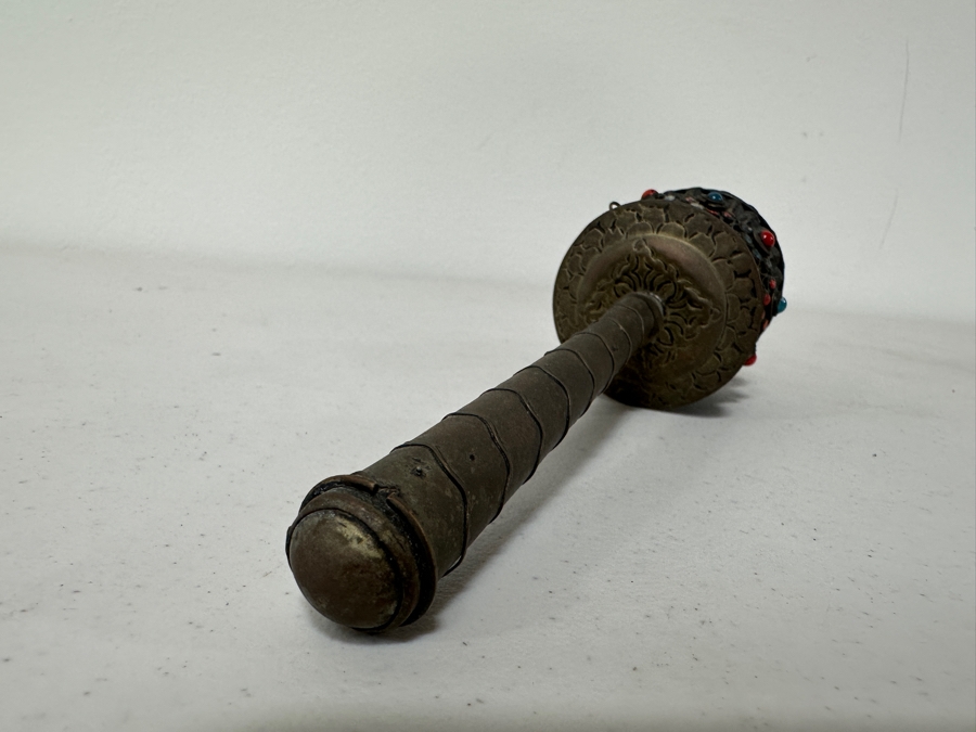Just Added - Vintage Buddhist Tibetan Prayer Wheel With Turquoise And Coral 8.5L [Photo 5]