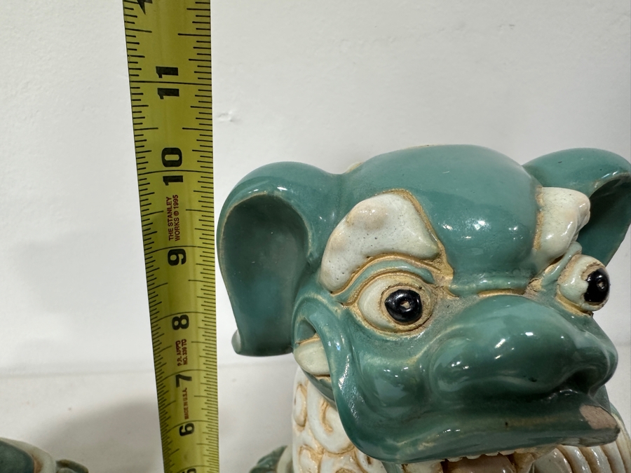 Just Added - Vintage Chinese Hand Painted Ceramic Foo Dogs - See Photos For Damage 7.5W X 5D X 10H [Photo 14]