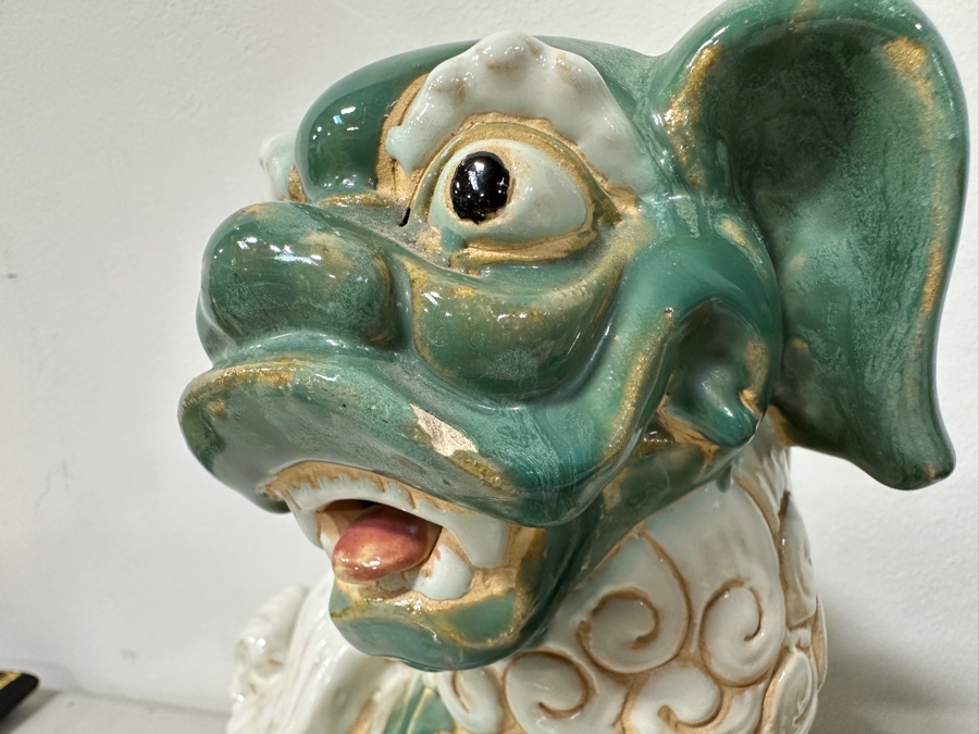 Just Added - Vintage Chinese Hand Painted Ceramic Foo Dogs - See Photos For Damage 7.5W X 5D X 10H [Photo 2]