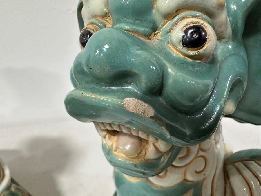 Just Added - Vintage Chinese Hand Painted Ceramic Foo Dogs - See Photos For Damage 7.5W X 5D X 10H [Photo 9]