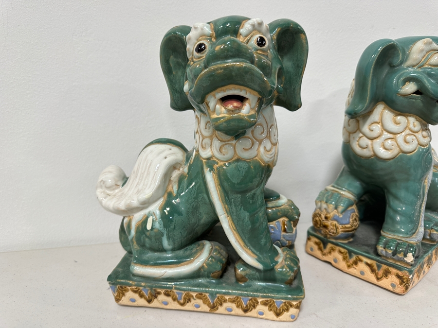 Just Added - Vintage Chinese Hand Painted Ceramic Foo Dogs - See Photos For Damage 7.5W X 5D X 10H [Photo 4]