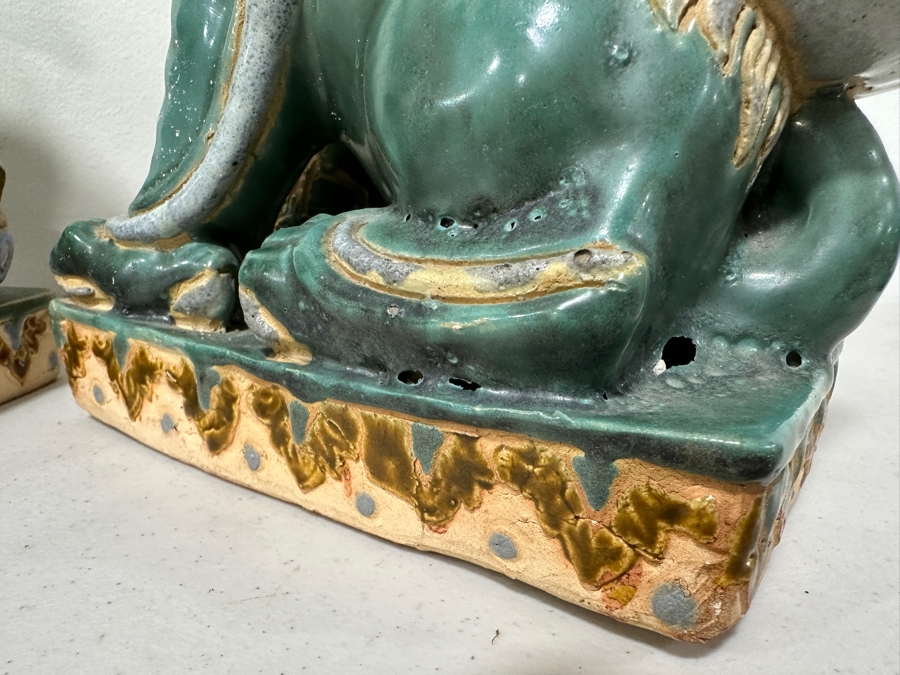Just Added - Vintage Chinese Hand Painted Ceramic Foo Dogs - See Photos For Damage 7.5W X 5D X 10H [Photo 5]