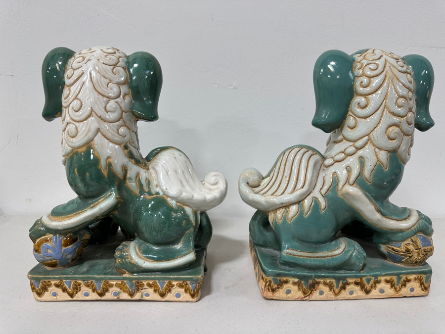 Just Added - Vintage Chinese Hand Painted Ceramic Foo Dogs - See Photos For Damage 7.5W X 5D X 10H [Photo 8]