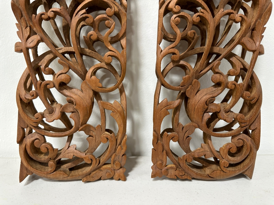 Just Added - Pair Of Relief Carved Wooden Panels 5W X 1.5D X 15H [Photo 4]