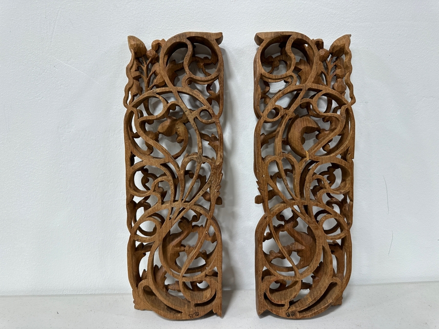 Just Added - Pair Of Relief Carved Wooden Panels 5W X 1.5D X 15H [Photo 6]
