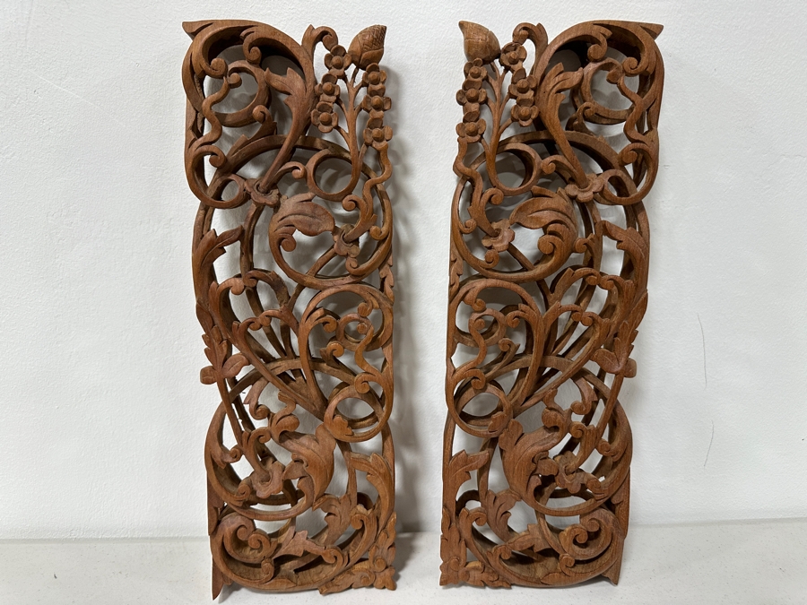 Just Added - Pair Of Relief Carved Wooden Panels 5W X 1.5D X 15H [Photo 2]