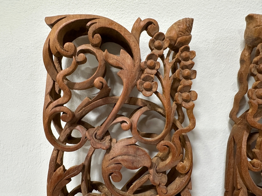 Just Added - Pair Of Relief Carved Wooden Panels 5W X 1.5D X 15H [Photo 5]