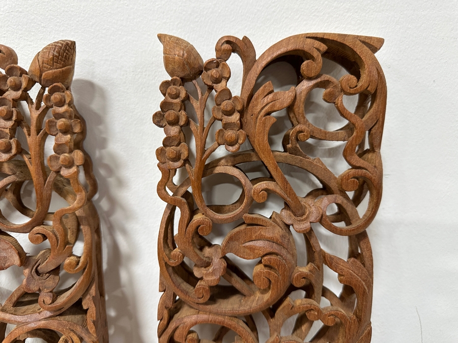 Just Added - Pair Of Relief Carved Wooden Panels 5W X 1.5D X 15H [Photo 3]