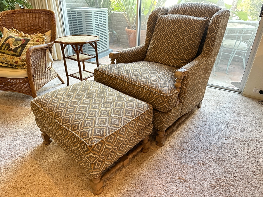 Lexington Upholstered Armchair (32'W x 44'D x 40'H) and Ottoman (28'W x 22'D x 16'H)