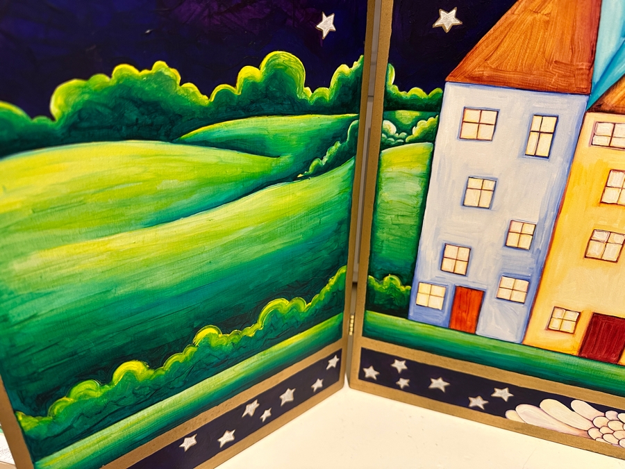 Just Added - Mary Anita Winklea Acrylic Triptych Painting On Board Titled 'Katies Dream' Dated 1993 37 X 28 [Photo 5]