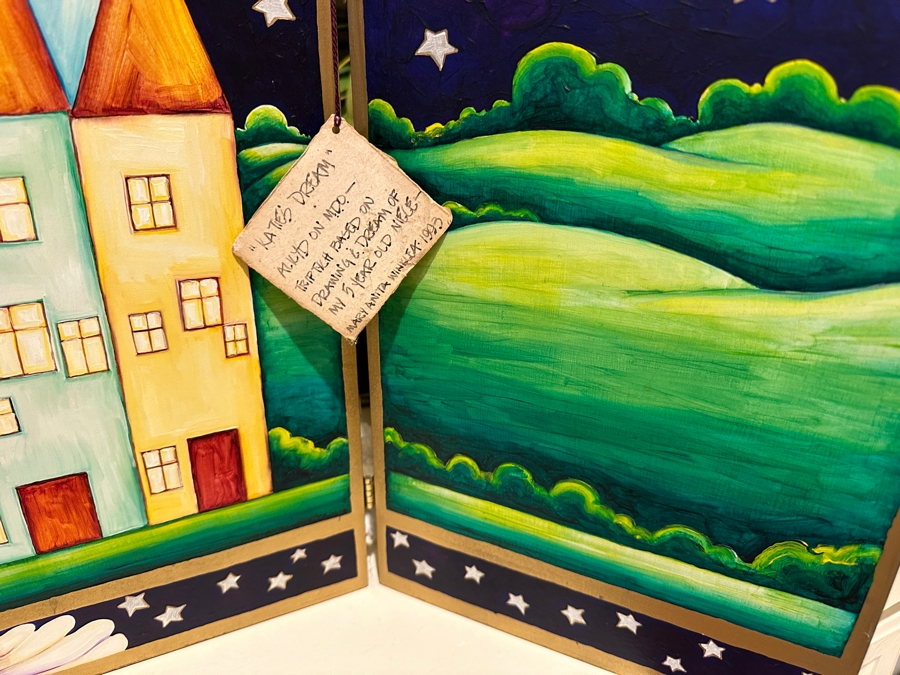 Just Added - Mary Anita Winklea Acrylic Triptych Painting On Board Titled 'Katies Dream' Dated 1993 37 X 28 [Photo 6]