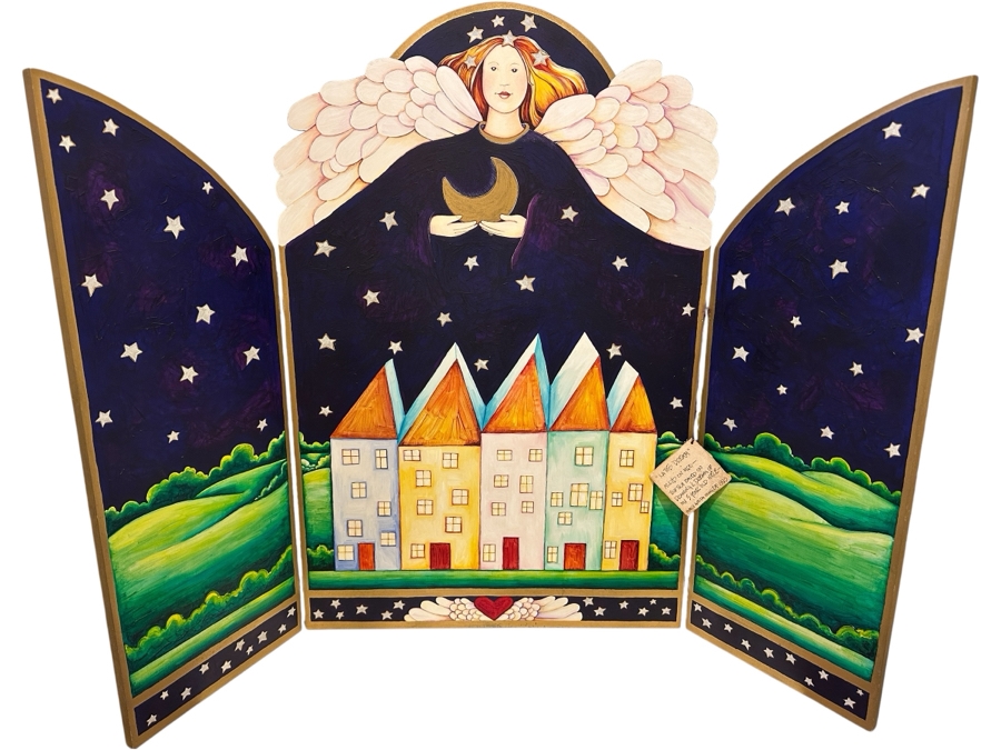 Just Added - Mary Anita Winklea Acrylic Triptych Painting On Board Titled 'Katies Dream' Dated 1993 37 X 28