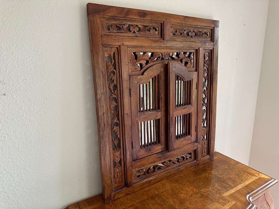 Just Added - Hand Carved Teakwood Mirror With Shutters 31W X 36H [Photo 3]