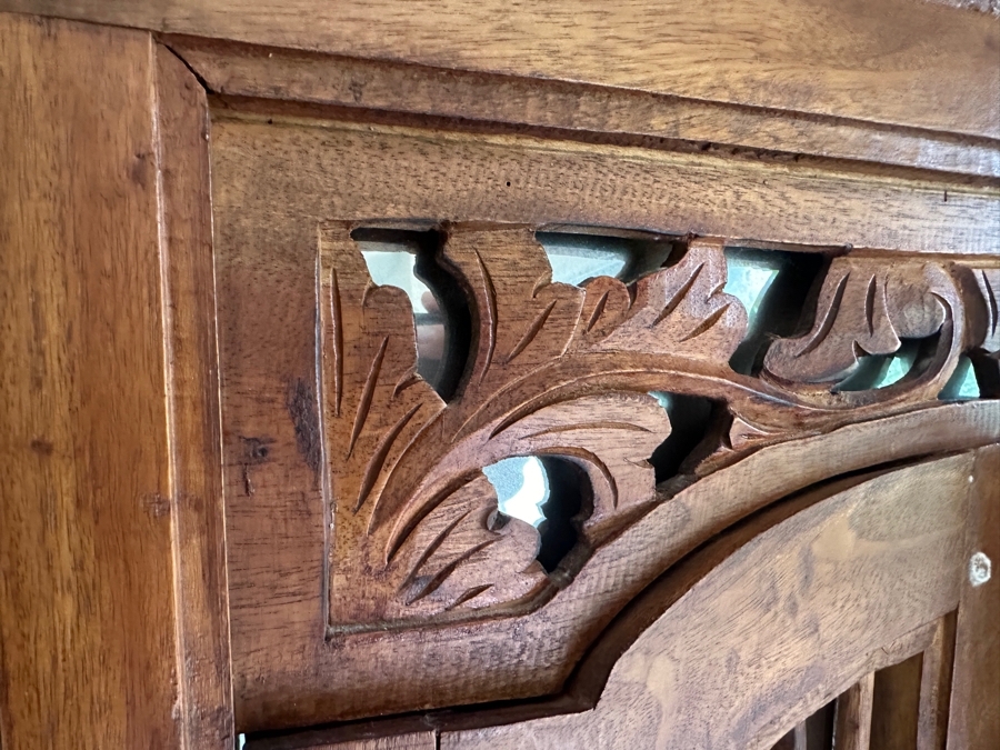 Just Added - Hand Carved Teakwood Mirror With Shutters 31W X 36H [Photo 4]
