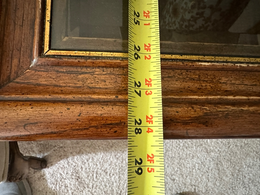 Cane and Wooden Side Table with Glass Inlay 28'W x 28'D x 22'H [Photo 6]