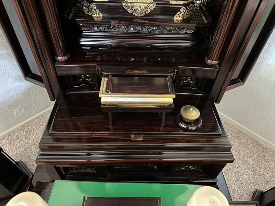 Japanese Butsudan Buddhist Altar 39W X 28D X 70H With Vases And Accessories - See Photos - Estimate $5,000+ [Photo 9]