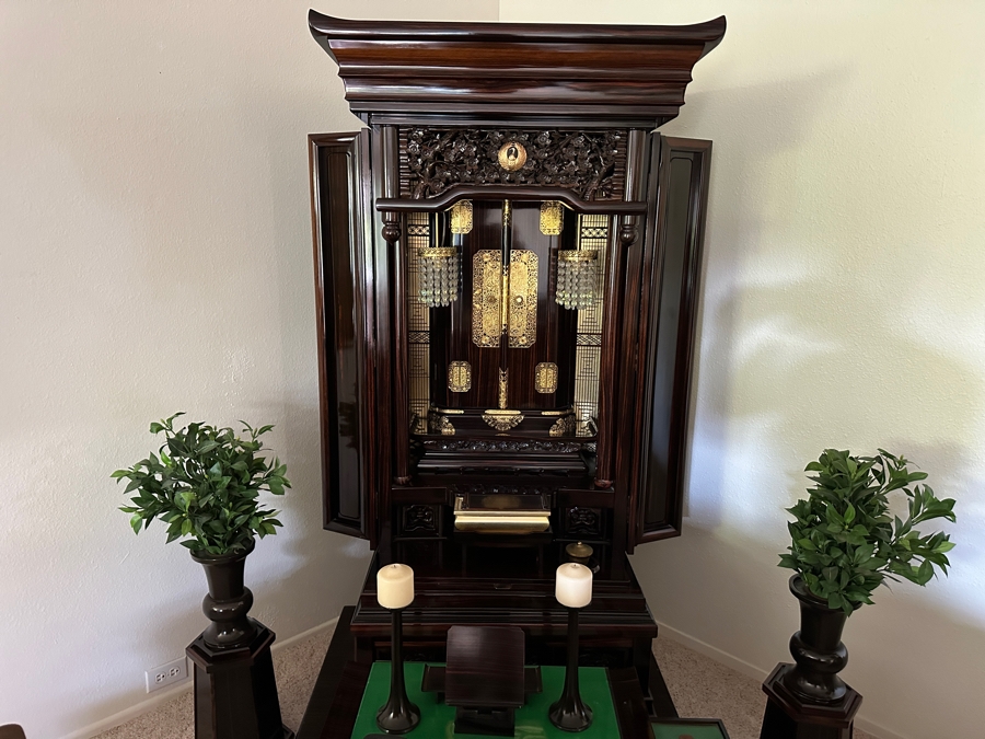 Japanese Butsudan Buddhist Altar 39W X 28D X 70H With Vases And Accessories - See Photos - Estimate $5,000+ [Photo 2]