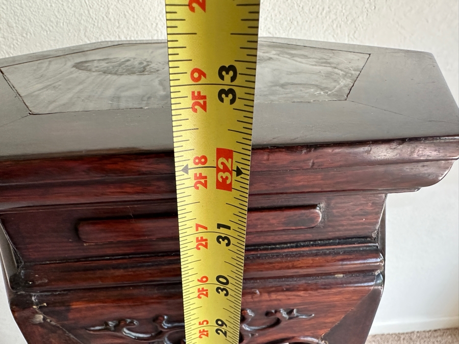 Just Added - Vintage Chinese Carved Rosewood Plant Stand Table With Marble Inset Top 14.5W X 32.5H [Photo 10]