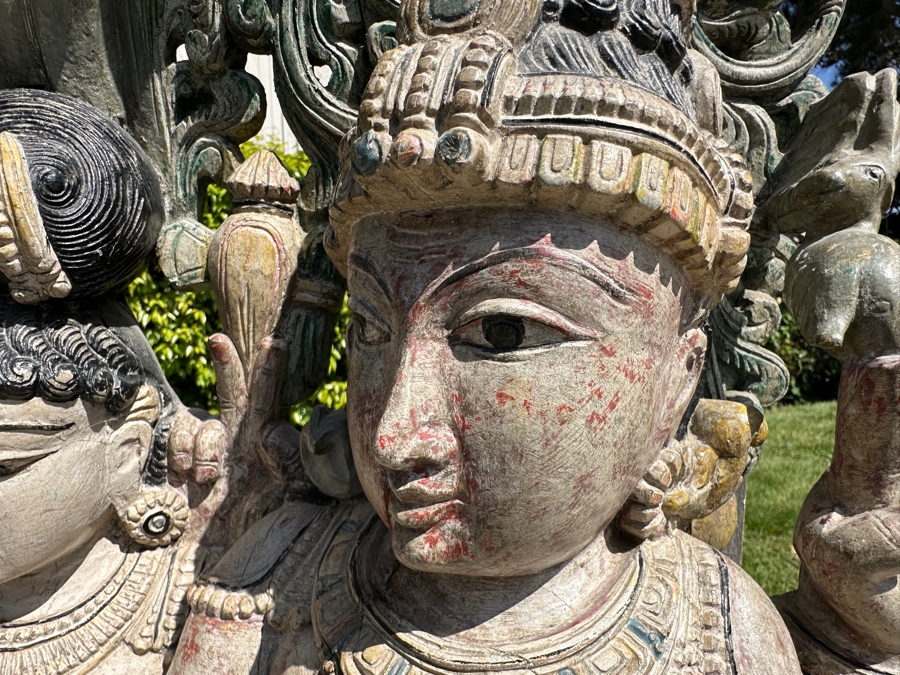 Intricately Carved Polychrome Hindu Temple Carving Statue Of Hindu Deity Shiva Parvati Kalyanam 33W X 12D X 56.5H Retails $29,000 [Photo 21]