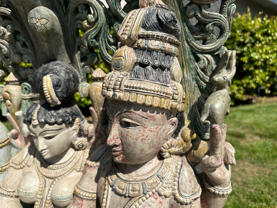 Intricately Carved Polychrome Hindu Temple Carving Statue Of Hindu Deity Shiva Parvati Kalyanam 33W X 12D X 56.5H Retails $29,000 [Photo 22]