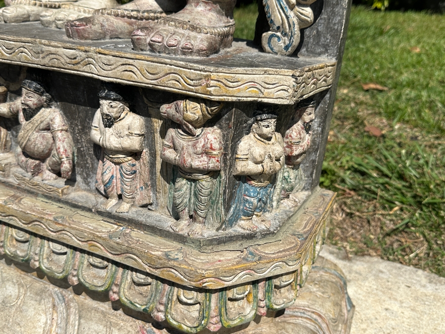 Intricately Carved Polychrome Hindu Temple Carving Statue Of Hindu Deity Shiva Parvati Kalyanam 33W X 12D X 56.5H Retails $29,000 [Photo 11]