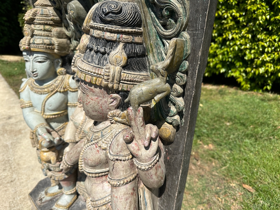 Intricately Carved Polychrome Hindu Temple Carving Statue Of Hindu Deity Shiva Parvati Kalyanam 33W X 12D X 56.5H Retails $29,000 [Photo 14]