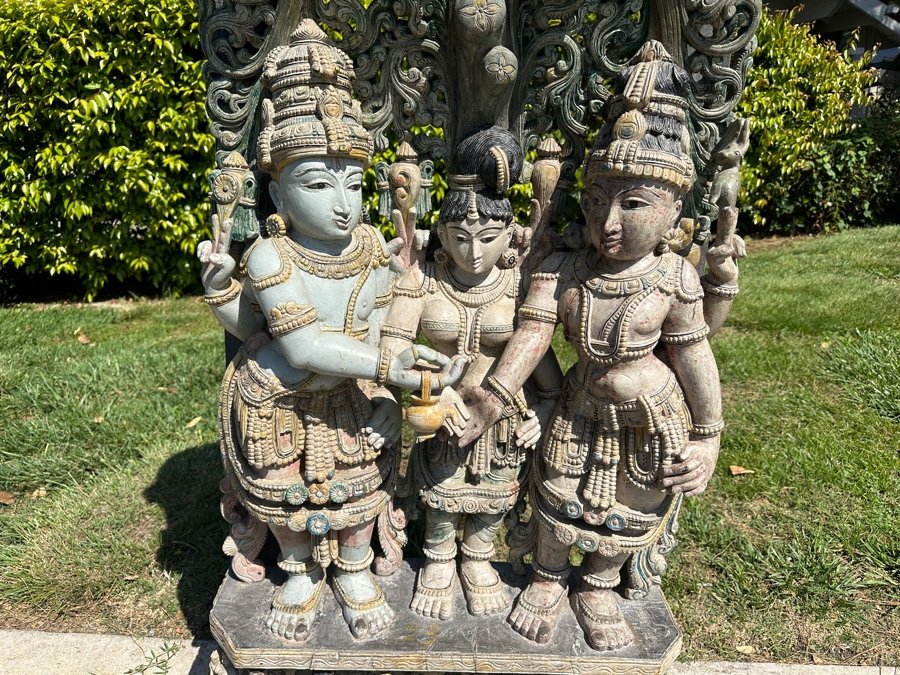 Intricately Carved Polychrome Hindu Temple Carving Statue Of Hindu Deity Shiva Parvati Kalyanam 33W X 12D X 56.5H Retails $29,000 [Photo 12]