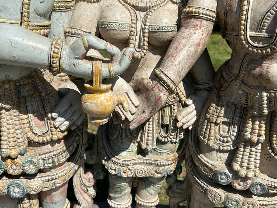 Intricately Carved Polychrome Hindu Temple Carving Statue Of Hindu Deity Shiva Parvati Kalyanam 33W X 12D X 56.5H Retails $29,000 [Photo 5]