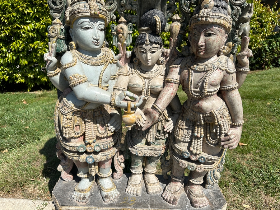 Intricately Carved Polychrome Hindu Temple Carving Statue Of Hindu Deity Shiva Parvati Kalyanam 33W X 12D X 56.5H Retails $29,000 [Photo 13]