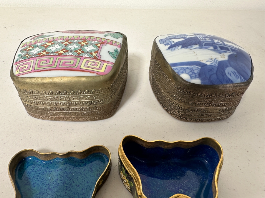 (2) Chinese Porcelain Topped Boxes and (1) Chinese Cloisonné Butterfly Box [Photo 7]